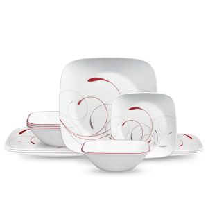 Corelle® Square Splendor 12-piece Dinnerware Set with Appetizer Plates. Service for 4